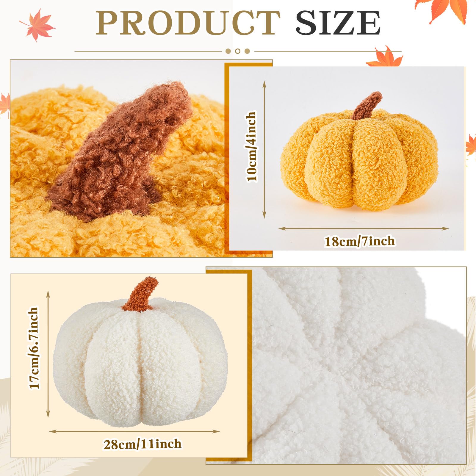 Juexica Halloween Stuffed Pumpkin Fluffy Plush Toy 3D Shaped Decorative Thanksgiving Pillow Soft Cute Throw, 11 Inch, 7 Inch(Whi